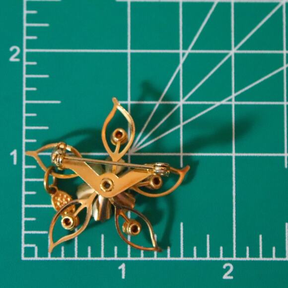 Starburst Flower Brooch Gold Tone Open Metal Blue and Pearly Stones - Picture 10 of 10
